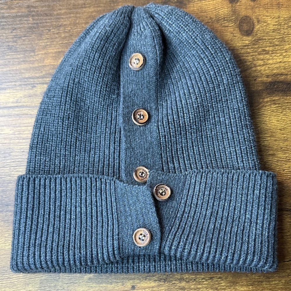 Gray Knit Beanie with Button Accents